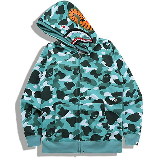 New Fashion Men's Bape Hoodie Shark Hood Design Cotton Camo Baseball Jacket Coat 